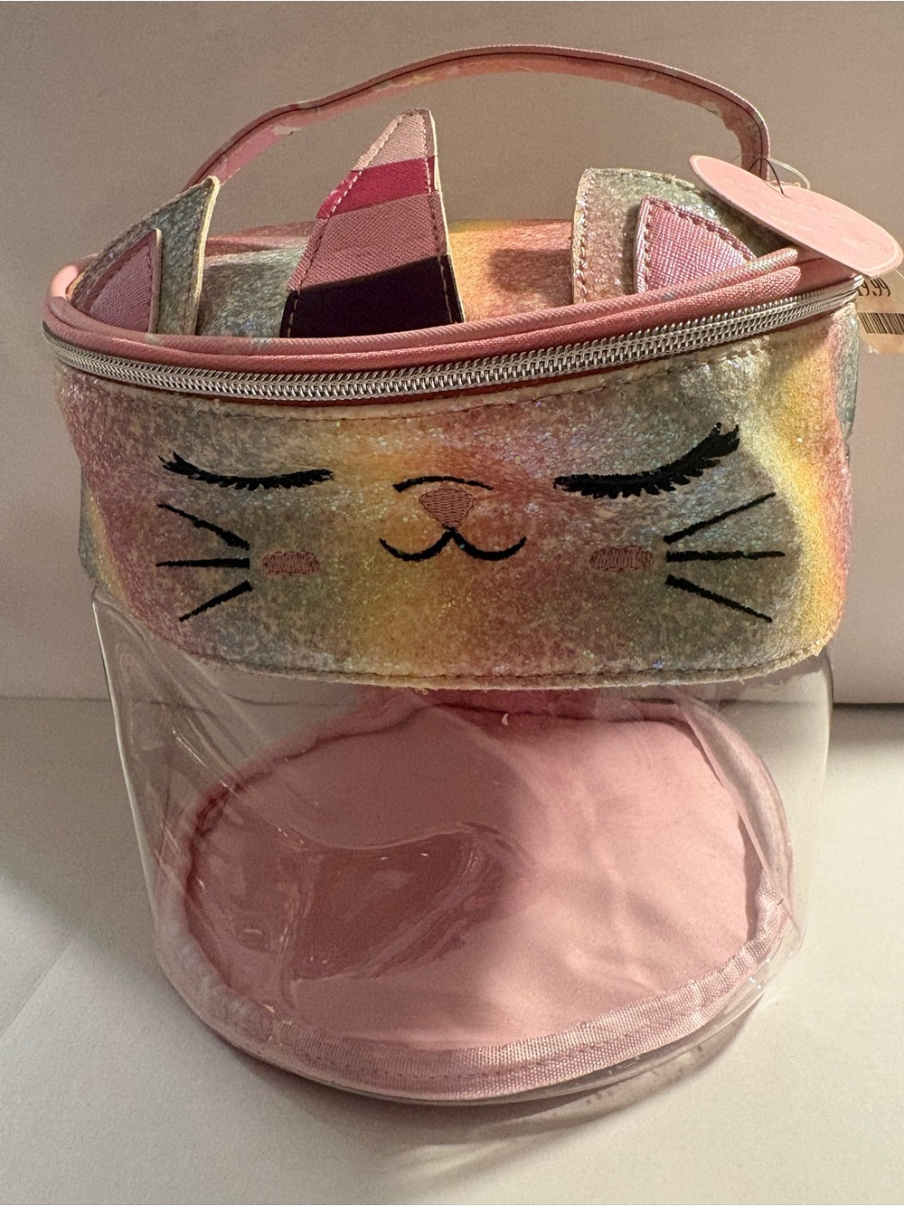 Kids Sparkle Cat Face Clear Carry Bag - Pink